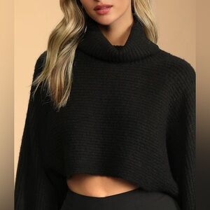 Lulus Black Cropped Turtleneck Sweater • NWT • Size Large
